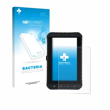 Front side of a product packaging with the brand logo upscreen. Next to it is the device Winmate M700DQ8 shown with the corres