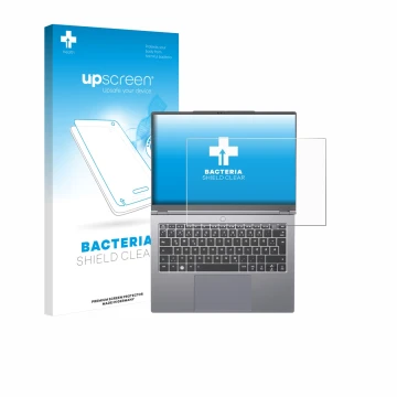 Front side of a product packaging with the brand logo upscreen. Next to it is the device Tuxedo InfinityBook Pro 14 Gen 10 sho