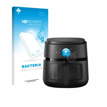 Front side of a product packaging with the brand logo upscreen. Next to it is the device Philips Airfryer 2000 Gen 2 6,2L show