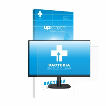 Front side of a product packaging with the brand logo upscreen. Next to it is the device Amazon Basics C24M2020DEU shown with 