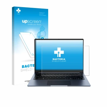 Front side of a product packaging with the brand logo upscreen. Next to it is the device Chuwi CoreBook Air 14