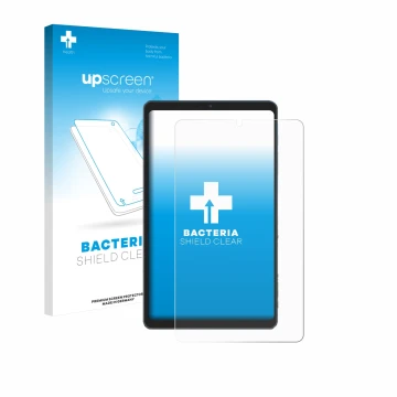 Front side of a product packaging with the brand logo upscreen. Next to it is the device Chuwi AuPad Mini shown with the corre