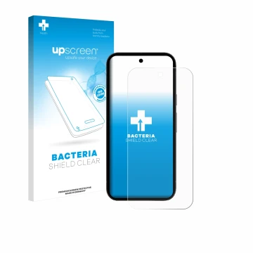 Front side of a product packaging with the brand logo upscreen. Next to it is the device Google Pixel 10a shown with the corre