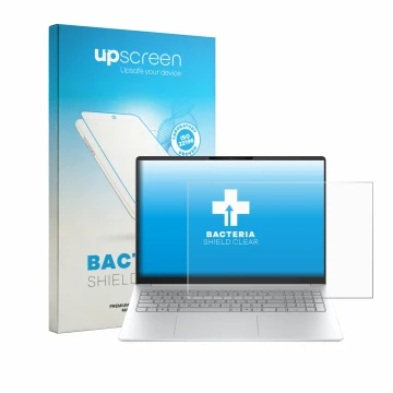 Front side of a product packaging with the brand logo upscreen. Next to it is the device HP OmniBook 3 16 16-bw0750ng shown wi