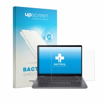 Front side of a product packaging with the brand logo upscreen. Next to it is the device Acer Chromebook Plus Spin 514 shown w