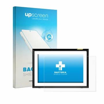 Front side of a product packaging with the brand logo upscreen. Next to it is the device Nixplay Klassischer 10.1