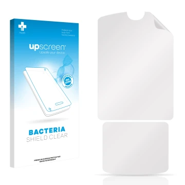 Front side of a product packaging with the brand logo upscreen. Next to it is the corresponding screen protector.
