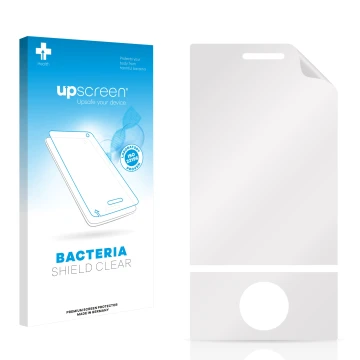 Front side of a product packaging with the brand logo upscreen. Next to it is the corresponding screen protector.