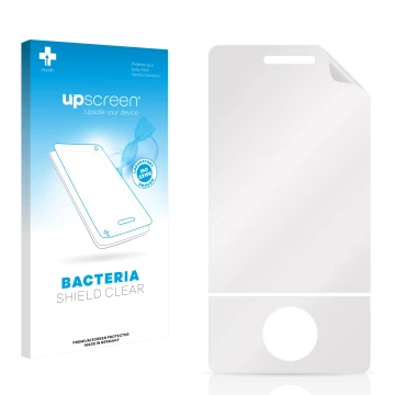 Front side of a product packaging with the brand logo upscreen. Next to it is the corresponding screen protector.