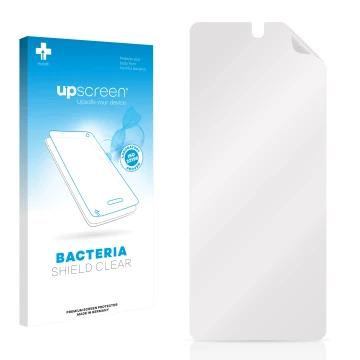 Front side of a product packaging with the brand logo upscreen. Next to it is the corresponding screen protector.