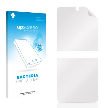 Front side of a product packaging with the brand logo upscreen. Next to it is the corresponding screen protector.