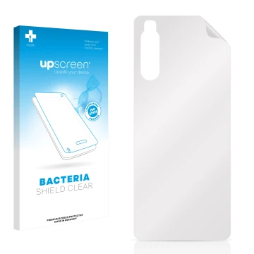 Front side of a product packaging with the brand logo upscreen. Next to it is the corresponding screen protector.