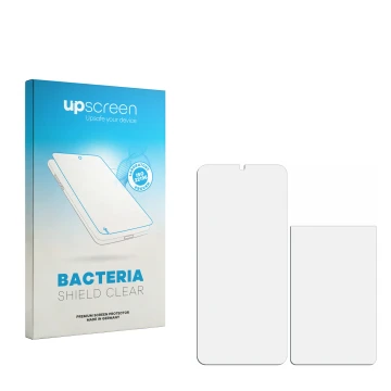 Front side of a product packaging with the brand logo upscreen. Next to it is the corresponding screen protector.