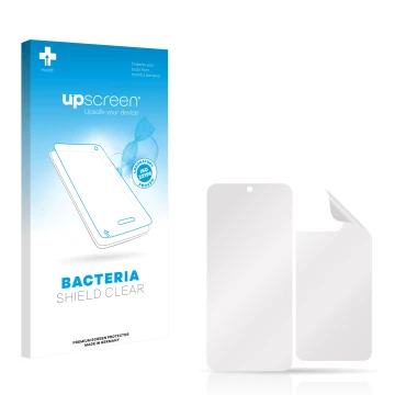 Front side of a product packaging with the brand logo upscreen. Next to it is the corresponding screen protector.