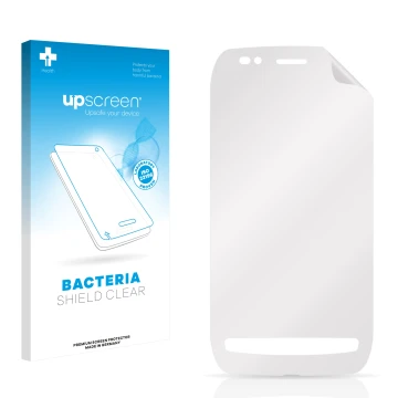 Front side of a product packaging with the brand logo upscreen. Next to it is the corresponding screen protector.
