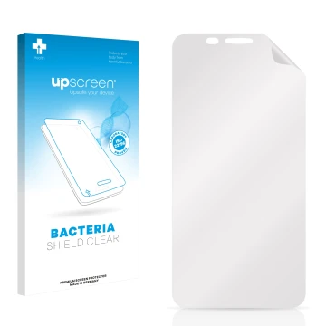 Front side of a product packaging with the brand logo upscreen. Next to it is the corresponding screen protector.