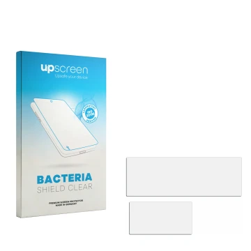 Front side of a product packaging with the brand logo upscreen. Next to it is the corresponding screen protector.