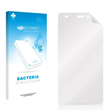 Front side of a product packaging with the brand logo upscreen. Next to it is the corresponding screen protector.