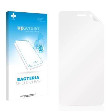 Front side of a product packaging with the brand logo upscreen. Next to it is the corresponding screen protector.