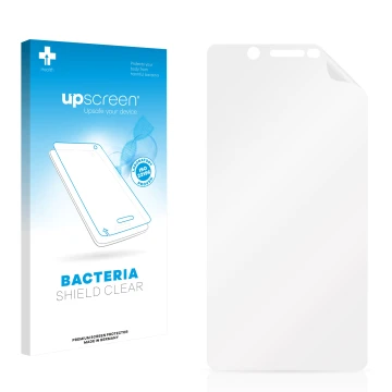 Front side of a product packaging with the brand logo upscreen. Next to it is the corresponding screen protector.