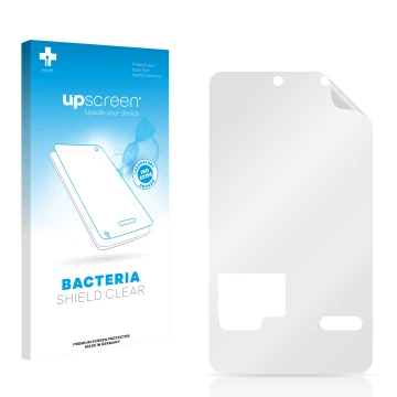 Front side of a product packaging with the brand logo upscreen. Next to it is the corresponding screen protector.