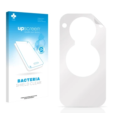 Front side of a product packaging with the brand logo upscreen. Next to it is the corresponding screen protector.