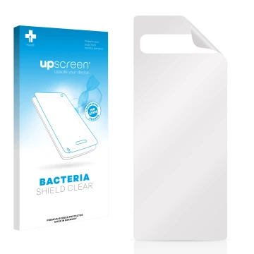 Front side of a product packaging with the brand logo upscreen. Next to it is the corresponding screen protector.
