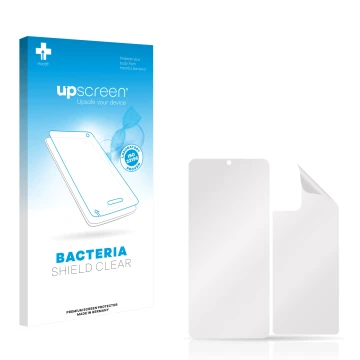 Front side of a product packaging with the brand logo upscreen. Next to it is the corresponding screen protector.