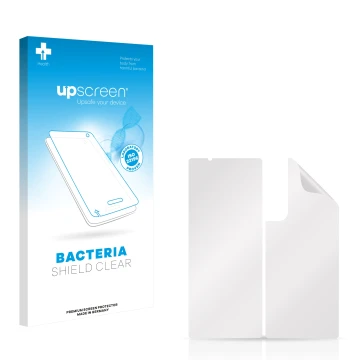Front side of a product packaging with the brand logo upscreen. Next to it is the corresponding screen protector.