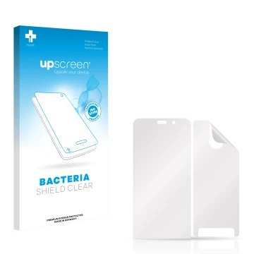Front side of a product packaging with the brand logo upscreen. Next to it is the corresponding screen protector.