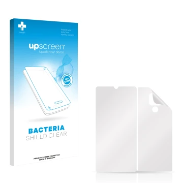 Front side of a product packaging with the brand logo upscreen. Next to it is the corresponding screen protector.