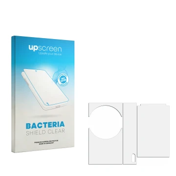 Front side of a product packaging with the brand logo upscreen. Next to it is the corresponding screen protector.