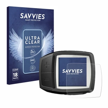 Front side of a product packaging with the brand logo Savvies. Next to it is the device Bosch Purion shown with the correspond