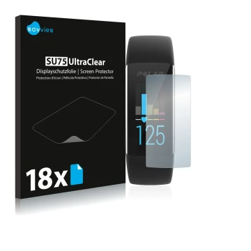 Front side of a product packaging with the brand logo Savvies. Next to it is the device Polar A370 shown with the correspondin