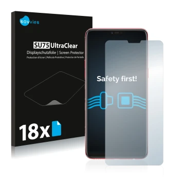 Front side of a product packaging with the brand logo Savvies. Next to it is the device Oppo F7 shown with the corresponding s