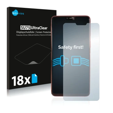 Front side of a product packaging with the brand logo Savvies. Next to it is the device Oppo R15 Pro shown with the correspond