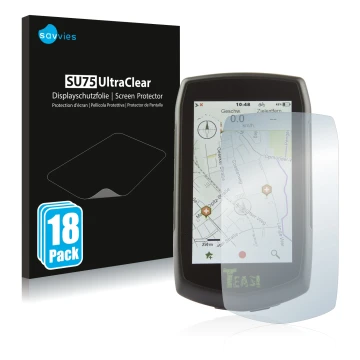 Front side of a product packaging with the brand logo Savvies. Next to it is the device A-Rival Teasi One4 shown with the corr