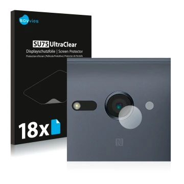 Front side of a product packaging with the brand logo Savvies. Next to it is the device Sony Xperia XZ2 Compact (ONLY Camera L