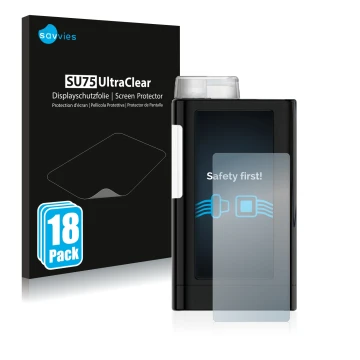 Front side of a product packaging with the brand logo Savvies. Next to it is the device Mylife YpsoPump shown with the corresp