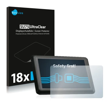 Front side of a product packaging with the brand logo Savvies. Next to it is the device Giant RideControl Charge shown with th