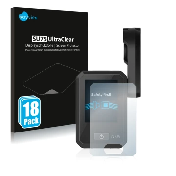 Front side of a product packaging with the brand logo Savvies. Next to it is the device Flyer Display D0 shown with the corres