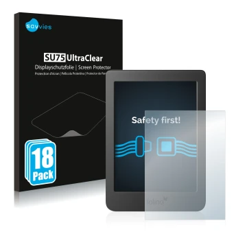 Front side of a product packaging with the brand logo Savvies. Next to it is the device Tolino Page 2 shown with the correspon