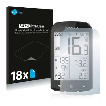 Front side of a product packaging with the brand logo Savvies. Next to it is the device Cycplus M1 2.9
