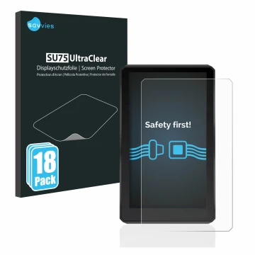 Front side of a product packaging with the brand logo Savvies. Next to it is the device Garmin zumo XT shown with the correspo