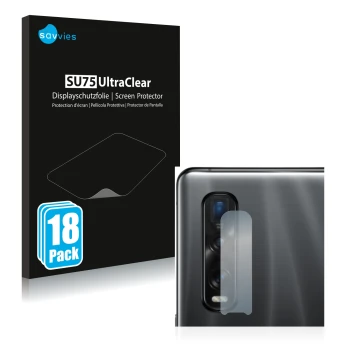 Front side of a product packaging with the brand logo Savvies. Next to it is the device Oppo Find X2 Pro (ONLY Camera Lens) sh