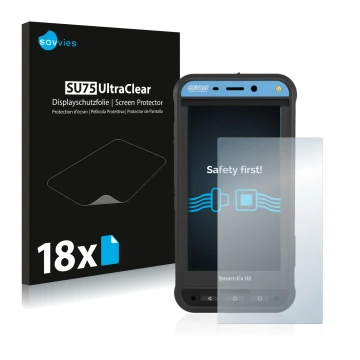 Front side of a product packaging with the brand logo Savvies. Next to it is the device Ecom Smart-Ex 02 DZ1 shown with the co
