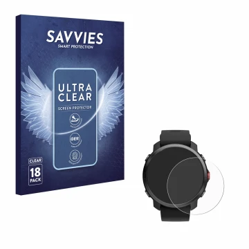 Front side of a product packaging with the brand logo Savvies. Next to it is the device Polar Grit X shown with the correspond