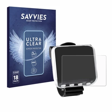 Front side of a product packaging with the brand logo Savvies. Next to it is the device Mares Genius shown with the correspond
