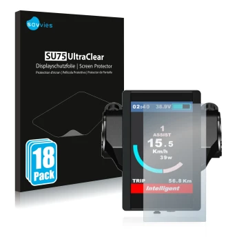 Front side of a product packaging with the brand logo Savvies. Next to it is the device Bafang 850c shown with the correspondi