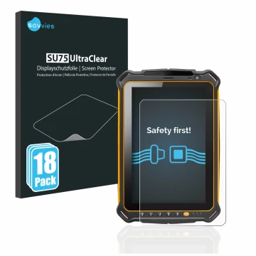 Front side of a product packaging with the brand logo Savvies. Next to it is the device i.safe MOBILE IS930.2 shown with the c